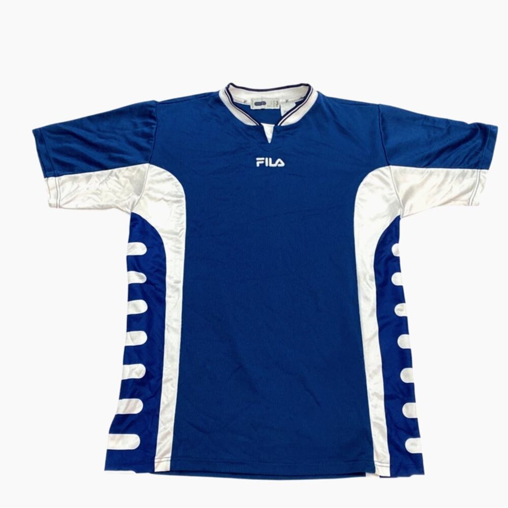 Vintage Fila Mens XS Logo White Blue Jersey T Shirt Made in Italy Jersey Mesh